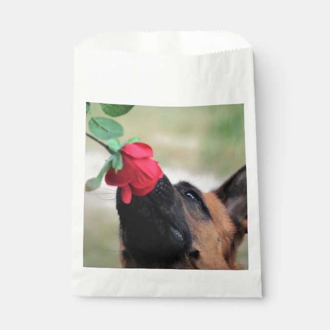 german shepherd with rose favour bag (Front)