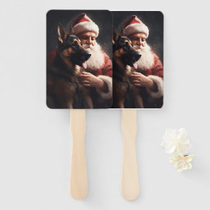 German Shepherd With Santa Claus Festive Christmas Hand Fan
