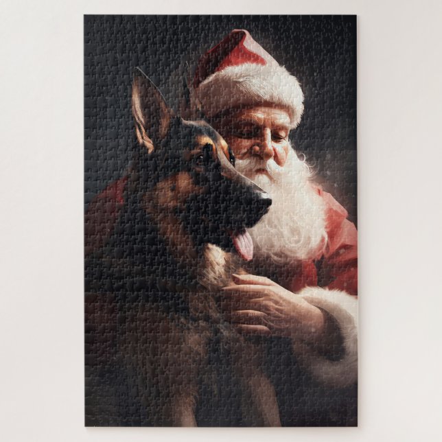 German Shepherd With Santa Claus Festive Christmas Jigsaw Puzzle (Vertical)