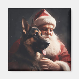 German Shepherd With Santa Claus Festive Christmas Magnet