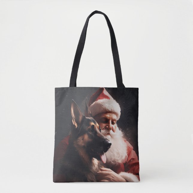 German Shepherd With Santa Claus Festive Christmas Tote Bag (Front)