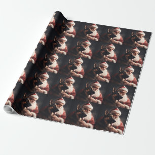 German Shepherd With Santa Claus Festive Christmas Wrapping Paper