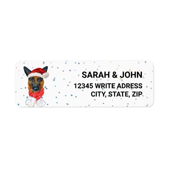 German Shepherd With Santa Hat Christmas Return Address Label (Front)