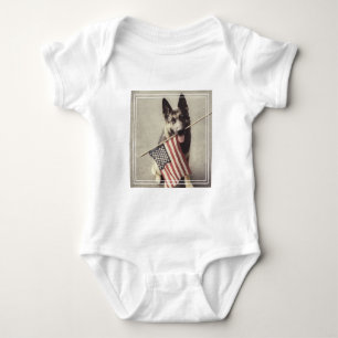 German Shepherd With US Flag Baby Bodysuit