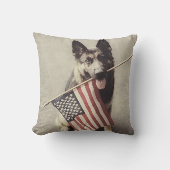 German Shepherd With US Flag Cushion (Front)
