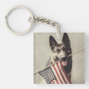 German Shepherd With US Flag Key Ring