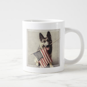 German Shepherd With US Flag Large Coffee Mug