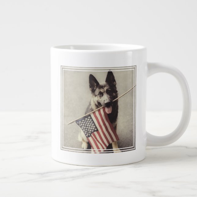 German Shepherd With US Flag Large Coffee Mug (Right)
