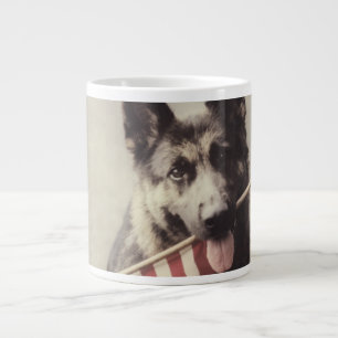 German Shepherd With US Flag Large Coffee Mug