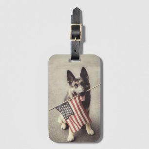 German Shepherd With US Flag Luggage Tag