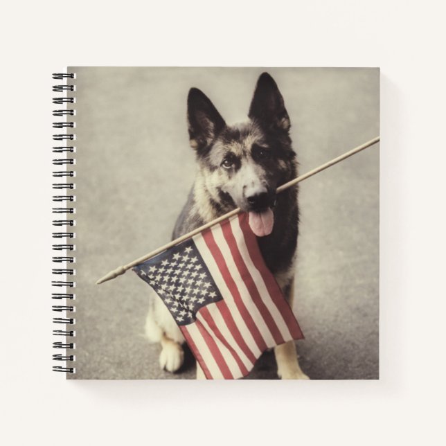 German Shepherd With US Flag Notebook (Front)