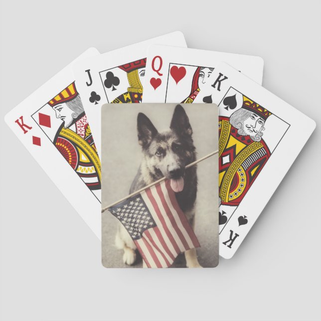 German Shepherd With US Flag Playing Cards (Back)