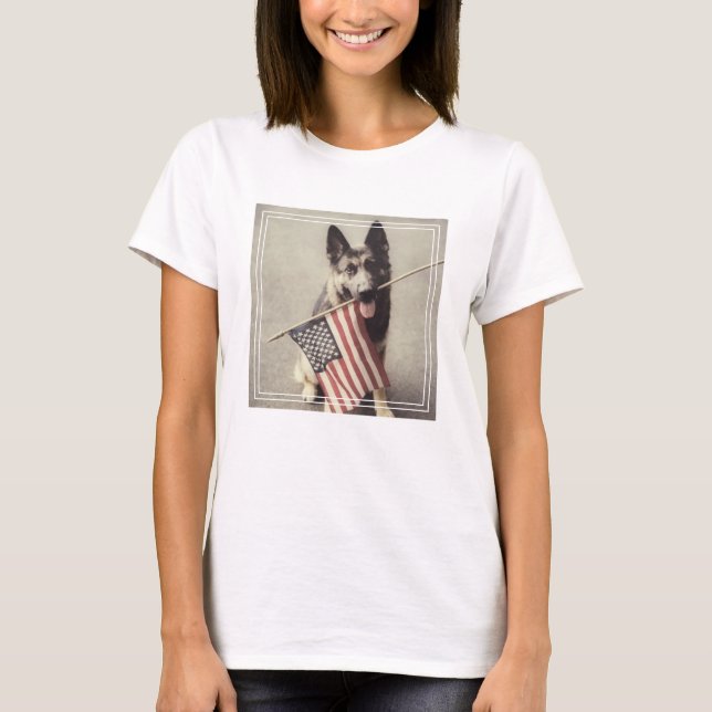 German Shepherd With US Flag T-Shirt (Front)