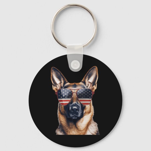 German Shepherd With Usa Flag Independence Day 4th Key Ring (Front)