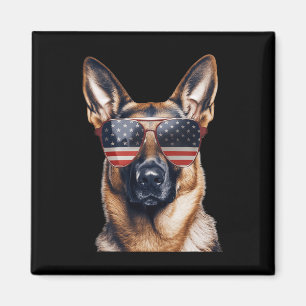 German Shepherd With Usa Flag Independence Day 4th Magnet