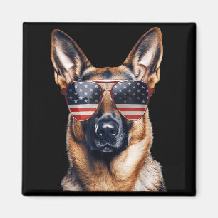 German Shepherd with USA Flag Independence Day 4th Magnet