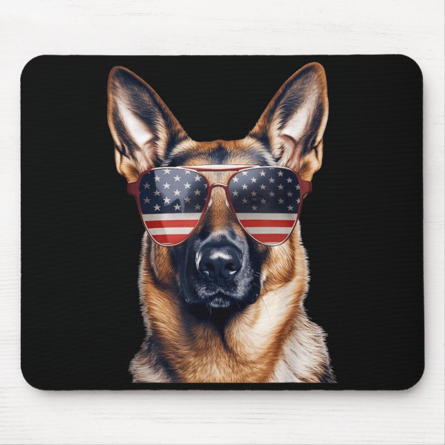 German Shepherd with USA Flag Independence Day 4th Mouse Pad (Front)