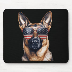 German Shepherd With Usa Flag Independence Day 4th Mouse Pad