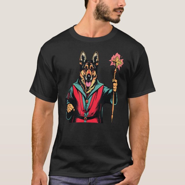 German Shepherd Wizard Funny Dog Magic T-Shirt (Front)