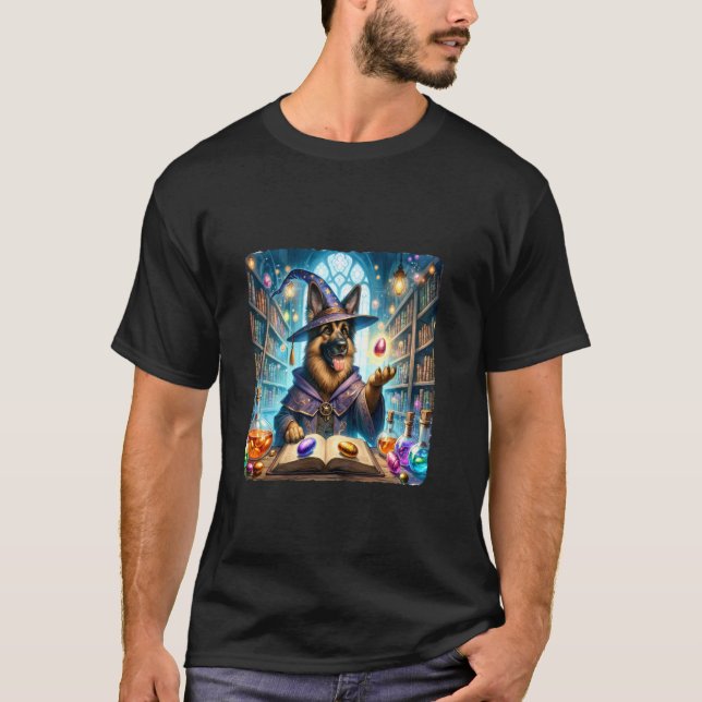 German Shepherd Wizard Turns Items Into Eggs. Dog  T-Shirt (Front)