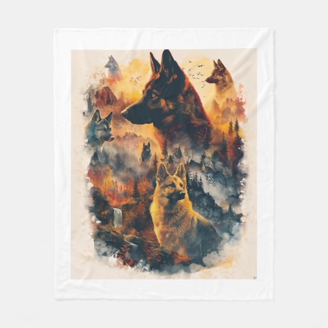 German Shepherds Across Mythical Realms Fleece Blanket (Front)