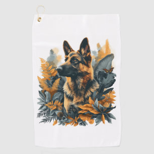 German Shepherds Amid Exotic Foliage Golf Towel