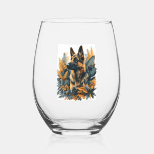 German Shepherds Amid Exotic Foliage Stemless Wine Glass