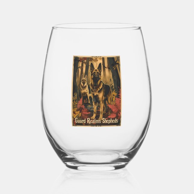 German Shepherds Amidst Magical Foliage Stemless Wine Glass (Front)