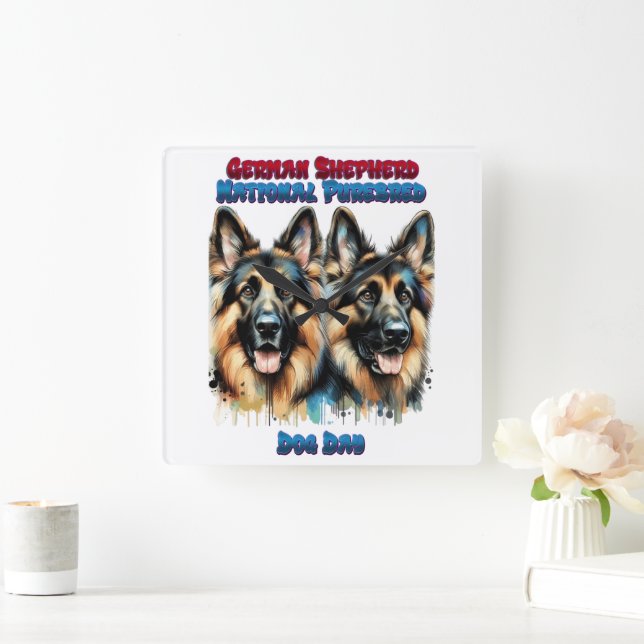 German Shepherds Celebrating National Purebred Day Square Wall Clock (Home)