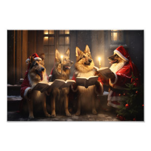 German Shepherds Christmas Caroling Holiday Photo Print