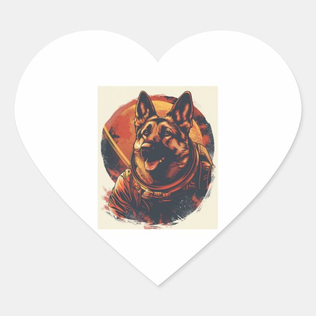 German Shepherds Exploring Space Heart Sticker (Front)