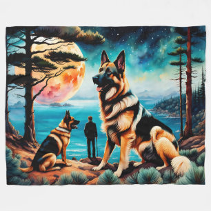 German Shepherds Hiking on Mountain Fleece Blanket