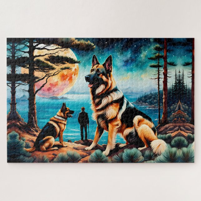 German Shepherds Hiking on Mountain Jigsaw Puzzle (Horizontal)