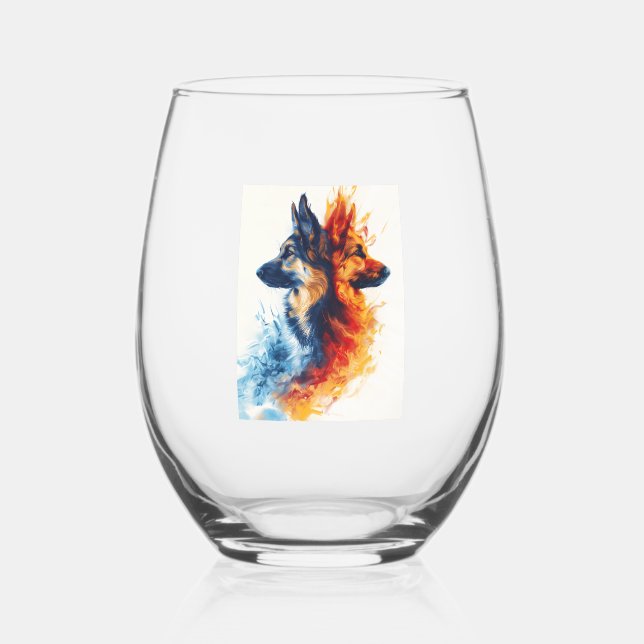 German Shepherds in Elemental Harmony Stemless Wine Glass (Front)