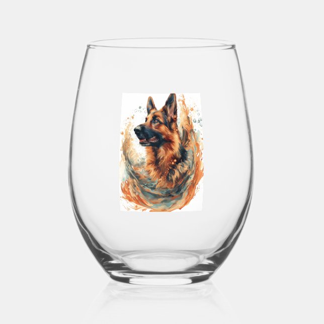 German Shepherds in Oceanic Elegance Stemless Wine Glass (Front)