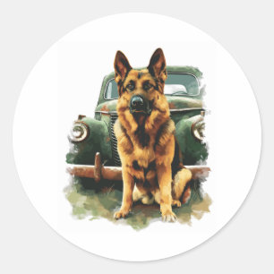 German Shepherds in Vintage Charm Classic Round Sticker