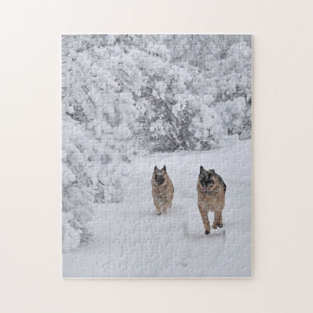 German Shepherds Running in Snow Jigsaw Puzzle (Vertical)