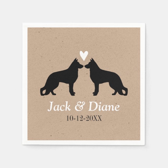 German Shepherds Wedding Couple with Custom Text Napkin (Front)