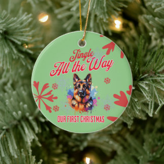 German Sheppard First Christmas Ceramic Ornament