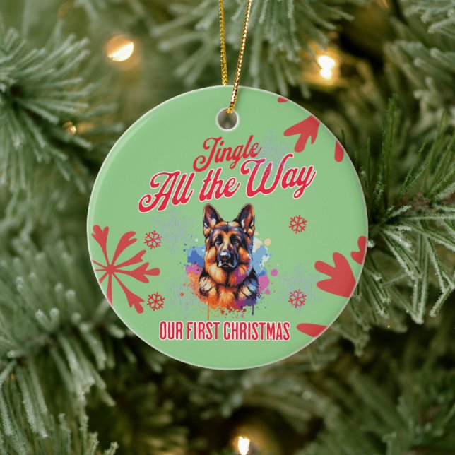 German Sheppard First Christmas  Ceramic Ornament (Tree)