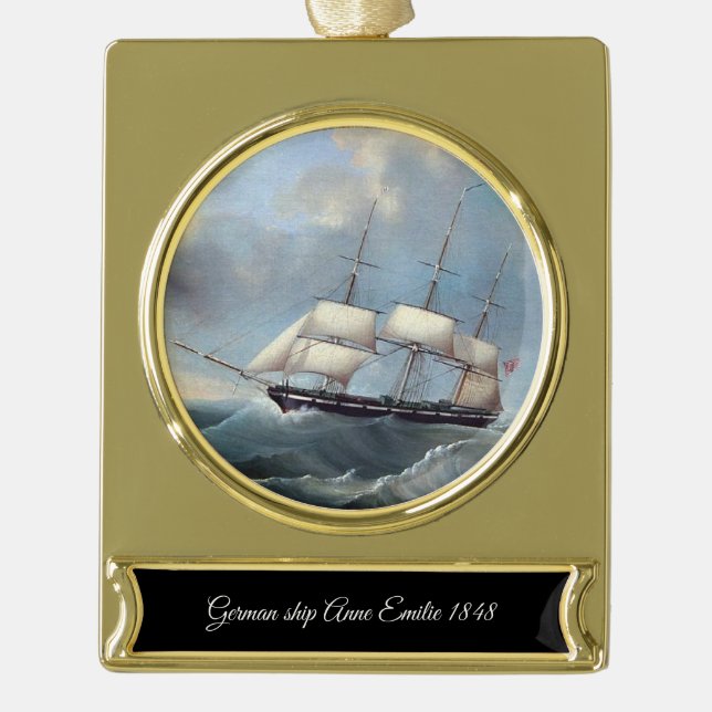 German ship Anne Emilie 1848 Gold Plated Banner Ornament (Front)