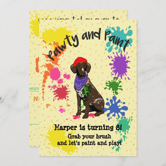 German Short Haired Pointer Art Birthday Invite (Front/Back)