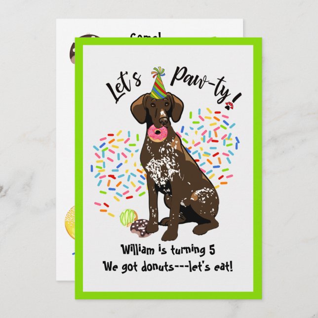 German Short Haired Pointer Birthday Party Invite (Front/Back)