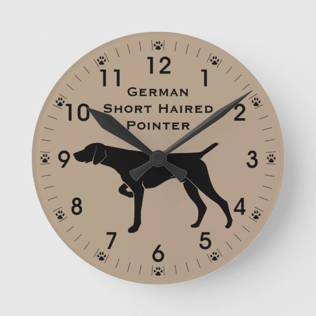 German Short Haired Pointer Dog Silhouette Round Clock (Front)