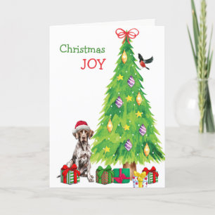 German Shorthair Pointer, Bird and Christmas Tree Holiday Card