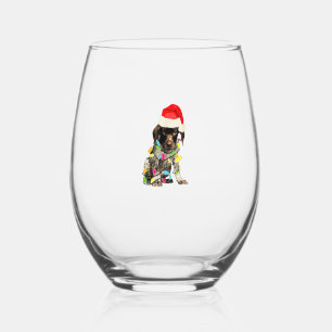 German Shorthair Pointer Christmas Design Stemless Wine Glass