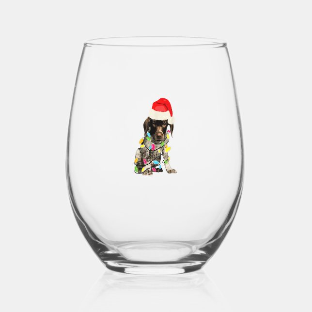 German Shorthair Pointer Christmas Design  Stemless Wine Glass (Front)
