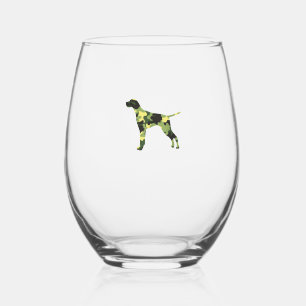 German Shorthair Pointer _ Dog Camouflage Silhouet Stemless Wine Glass