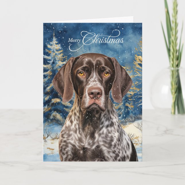 German Shorthair Pointer Dog Forest Christmas Holiday Card (Front)