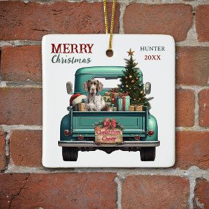 German Shorthair Pointer Dog Retro Truck Christmas Ceramic Ornament